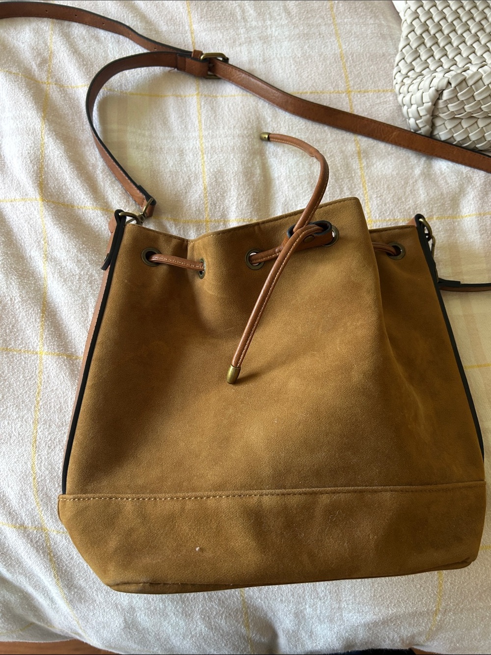 Classic Suede Drawstring Shoulder Bag - Brown